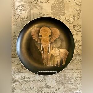 Vintage Mama and Baby Elephant on Black 10-1/4” Plate